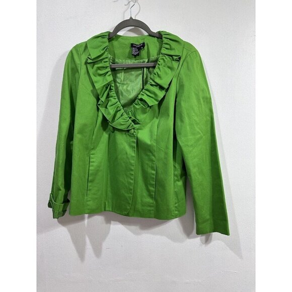 Sandro Sportswear Women's Green Ruffle Long Sleeve Blazer‎ Jacket SZ  M - Picture 1 of 11